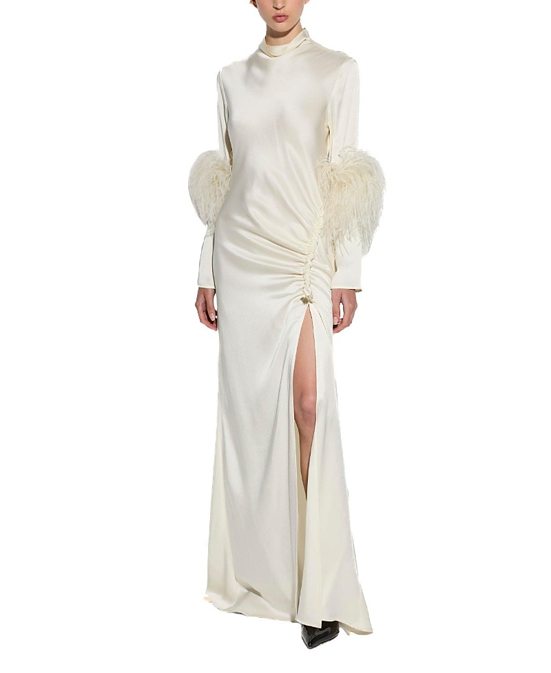 Lapointe Satin Tab with Feathers Gown