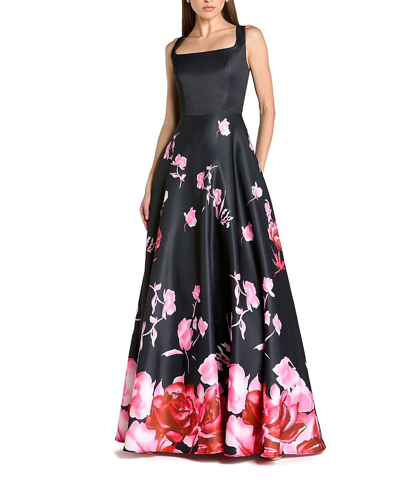 Mac Duggal Printed Satin Sleeveless Square Neck Ballgown
