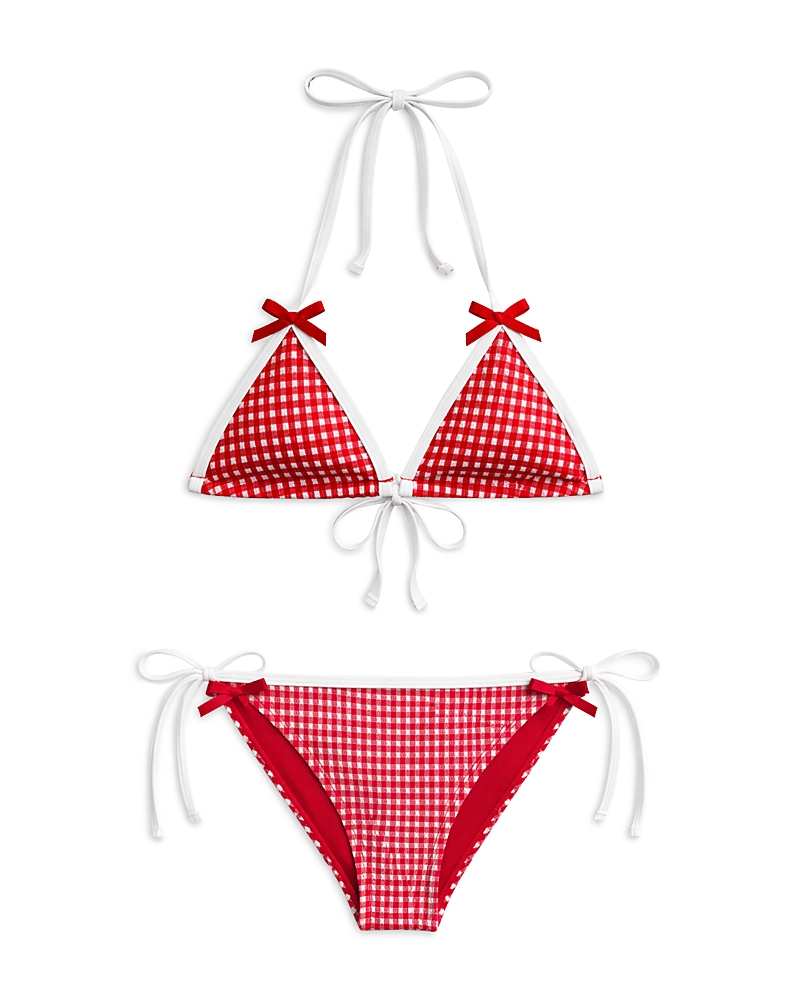 KatieJnyc Girls' Tween Coral Gingham Two Piece Swimsuit - Big Kid