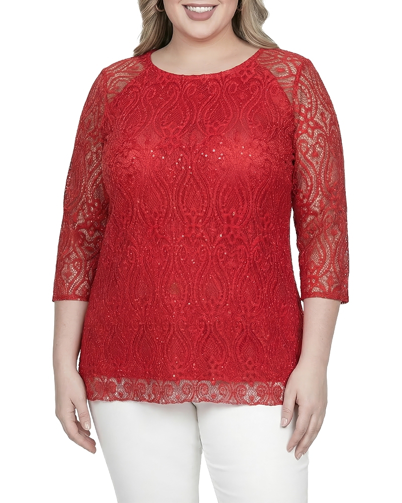 standards & practices Plus Floral Lace Sequins Tunic Blouse
