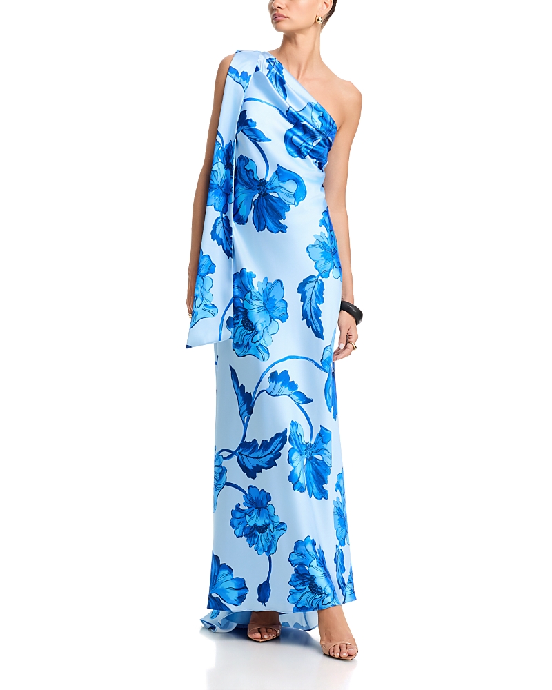 Aqua Long Satin One Shoulder Gown - Exclusive