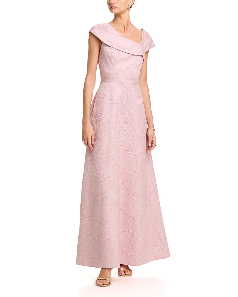 Aqua Long Asymmetrical Neck Floral Ball Gown - Exclusive