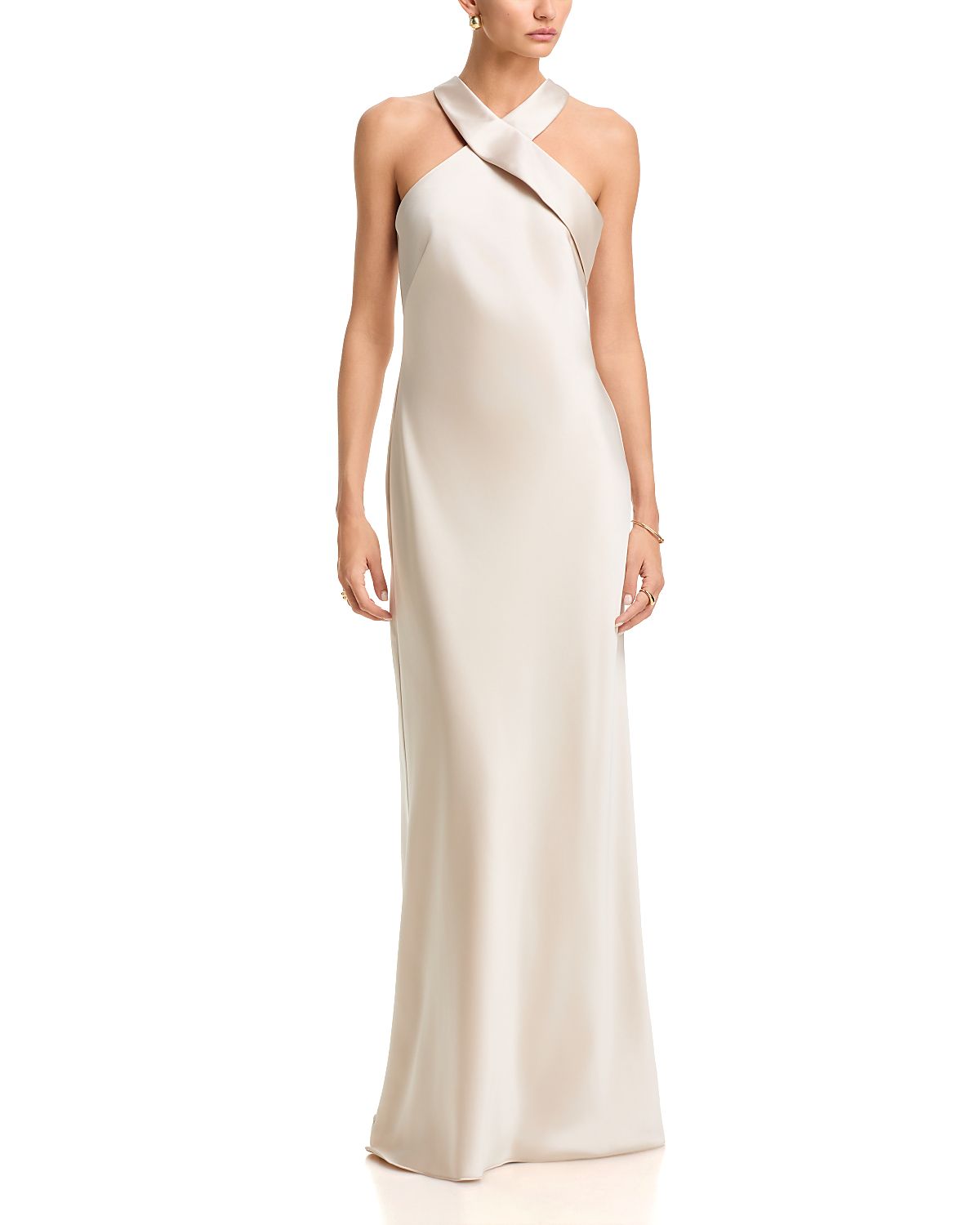 Aqua Sleeveless Satin Gown - Exclusive