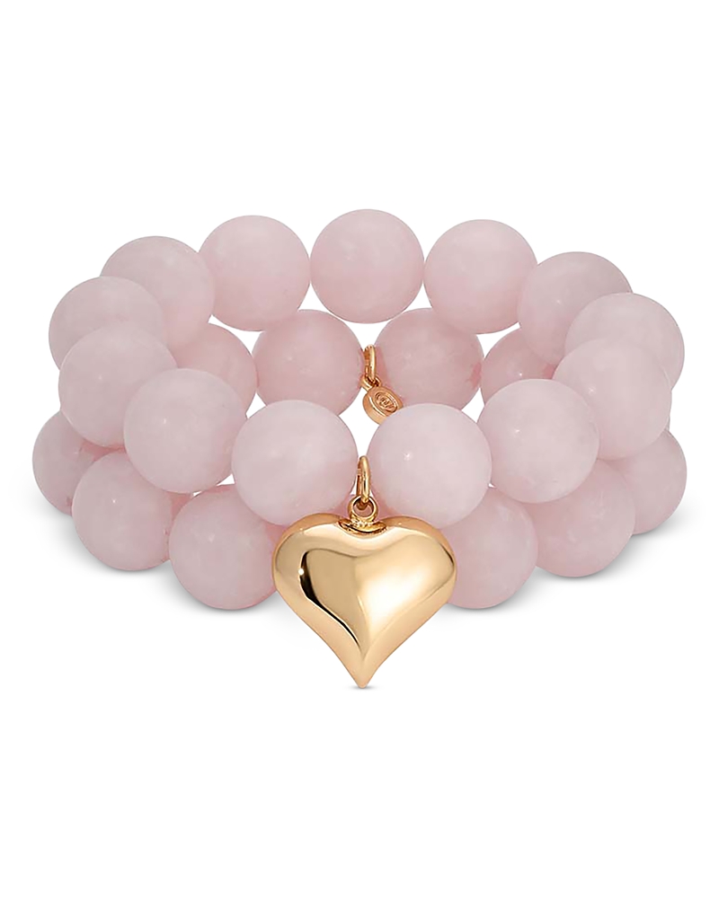 Ettika Luck and Love Heart Charm Stone Beaded Stretch Bracelets. Set of 2