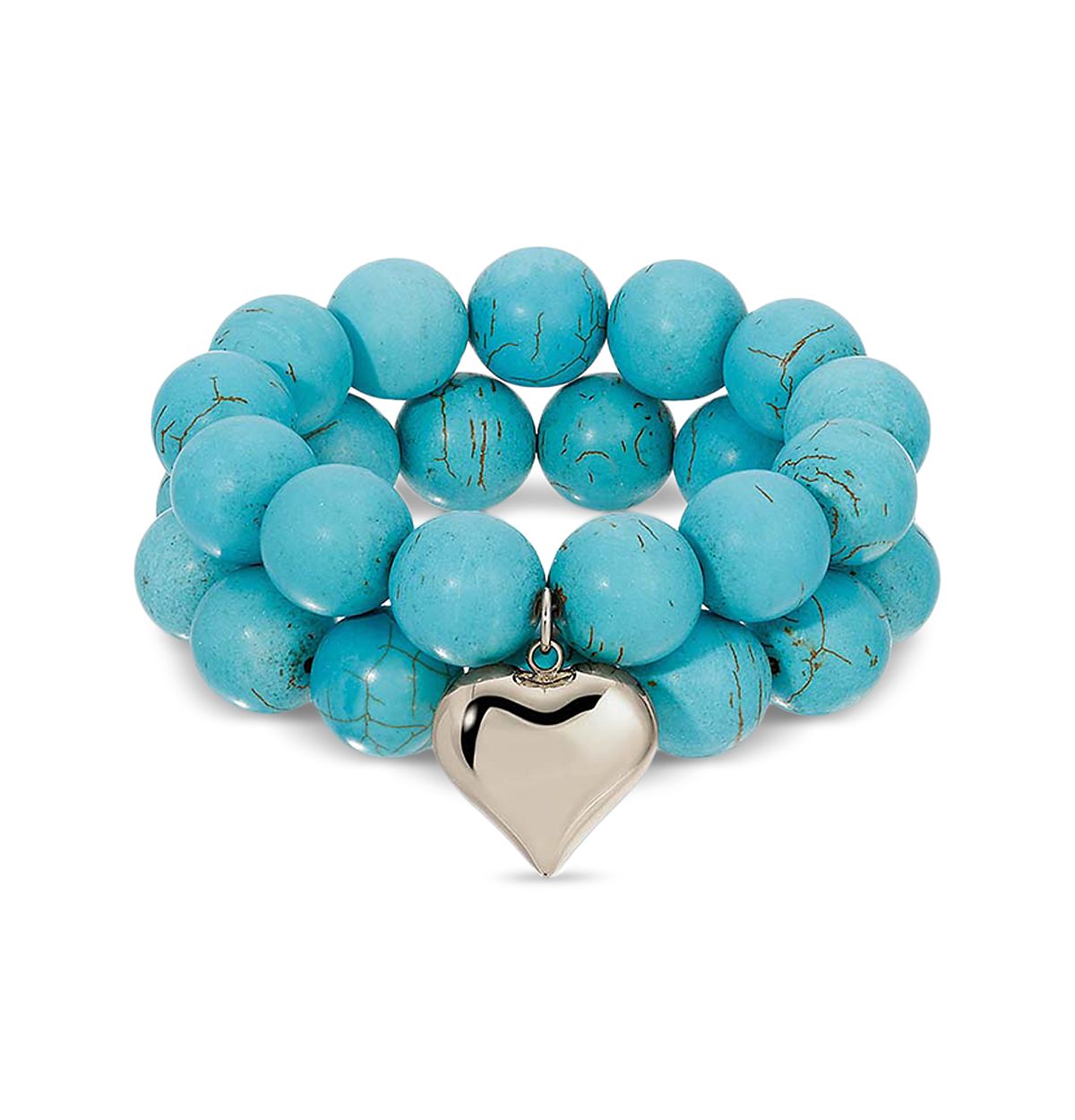 Ettika Luck and Love Heart Charm Stone Beaded Stretch Bracelets. Set of 2