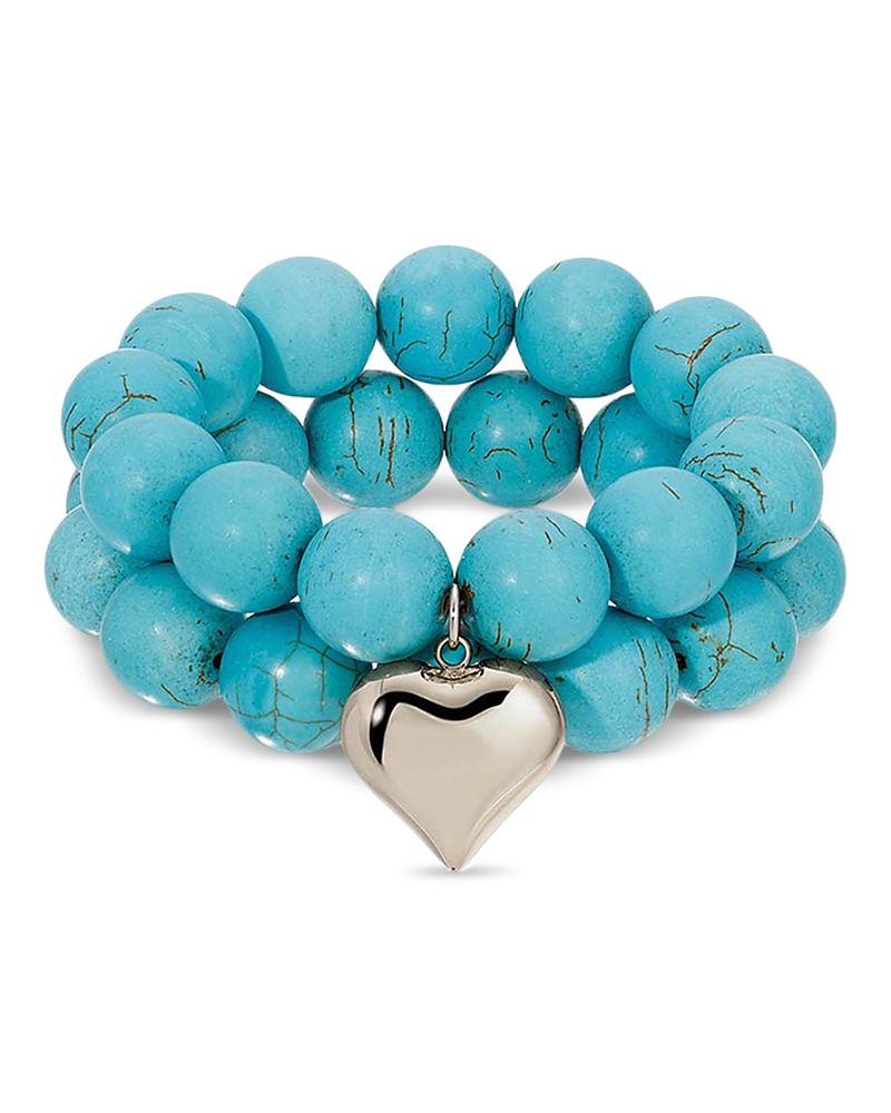 Ettika Luck and Love Heart Charm Stone Beaded Stretch Bracelets. Set of 2 · OS