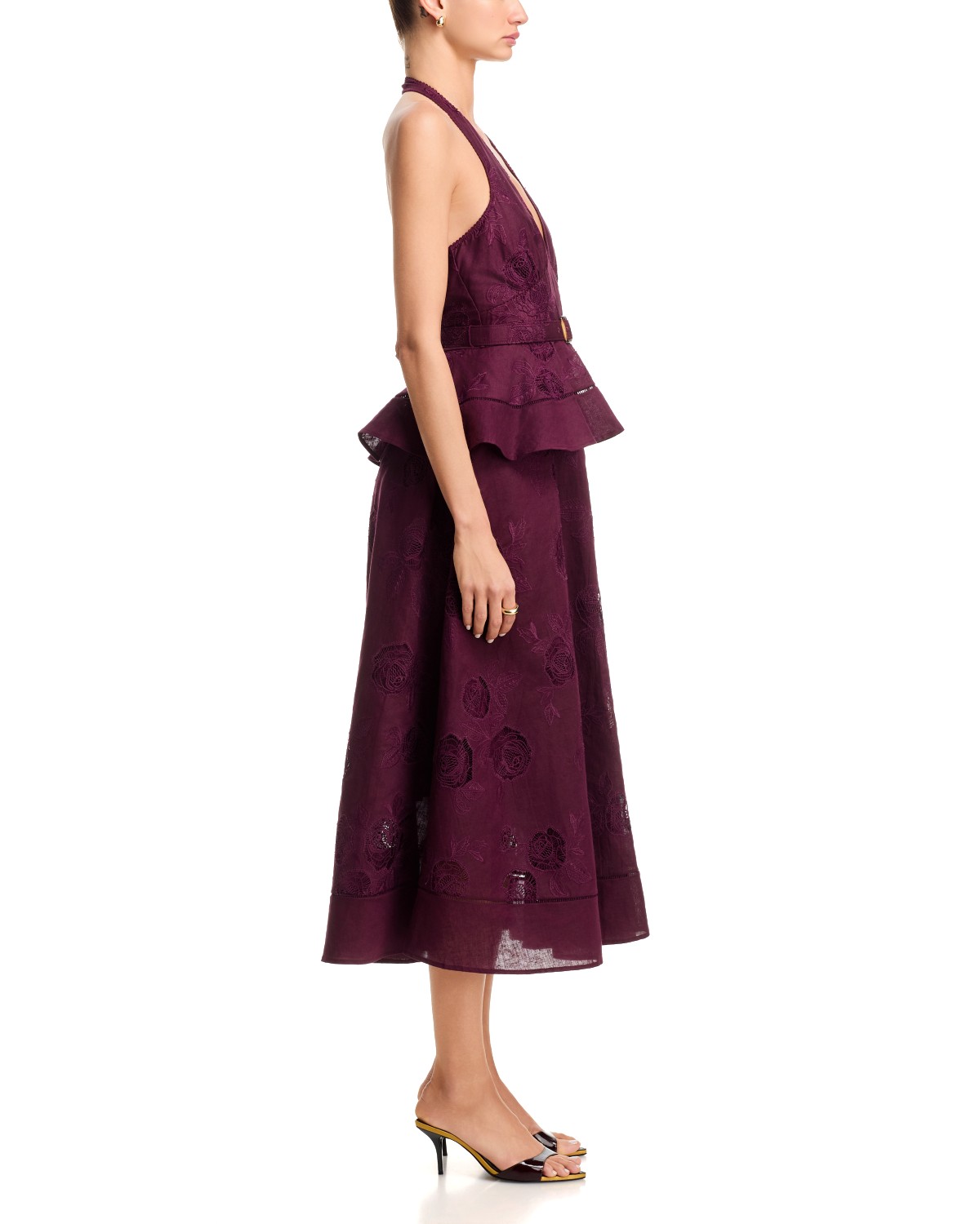 Plum Linen Blend Peplum Midi Dress