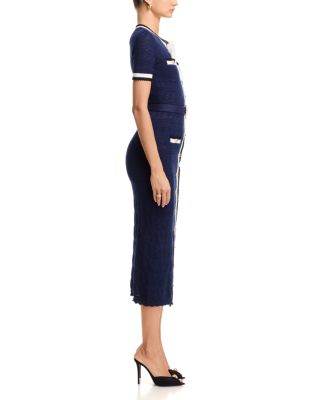 self portrait pointelle midi dress Blue Pointelle Knit Midi Dress  self-portrait-US