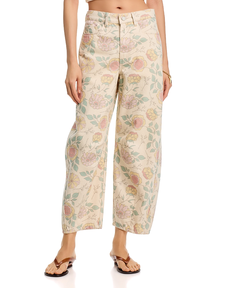 Blanknyc Printed High Rise Barrel Leg Jeans in Flower Crown