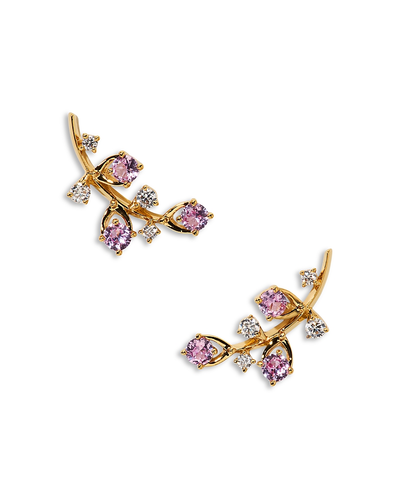 Nadri Pink & White Cubic Zirconia Adorn Leaf Ear Climbers