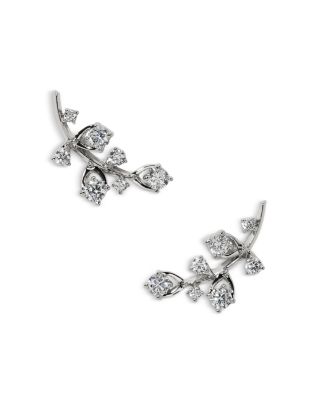 Nadri Pink & White Cubic Zirconia Adorn Leaf Ear Climbers