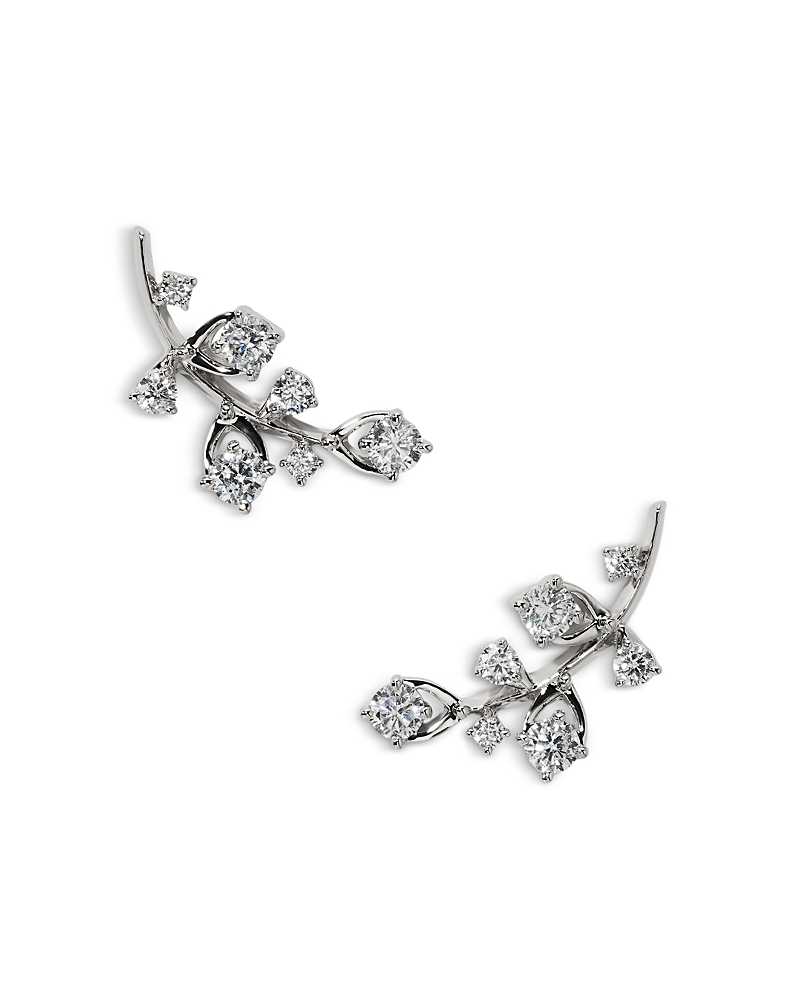 Nadri Pink & White Cubic Zirconia Adorn Leaf Ear Climbers