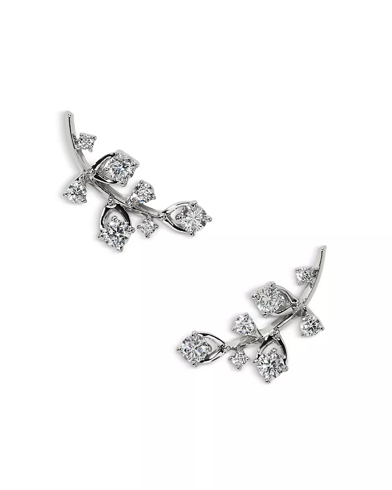 Nadri Pink & White Cubic Zirconia Adorn Leaf Ear Climbers