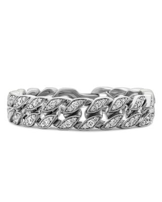 Men's Curb Chain Bracelet in Sterling Silver with Diamonds, 14.5mm