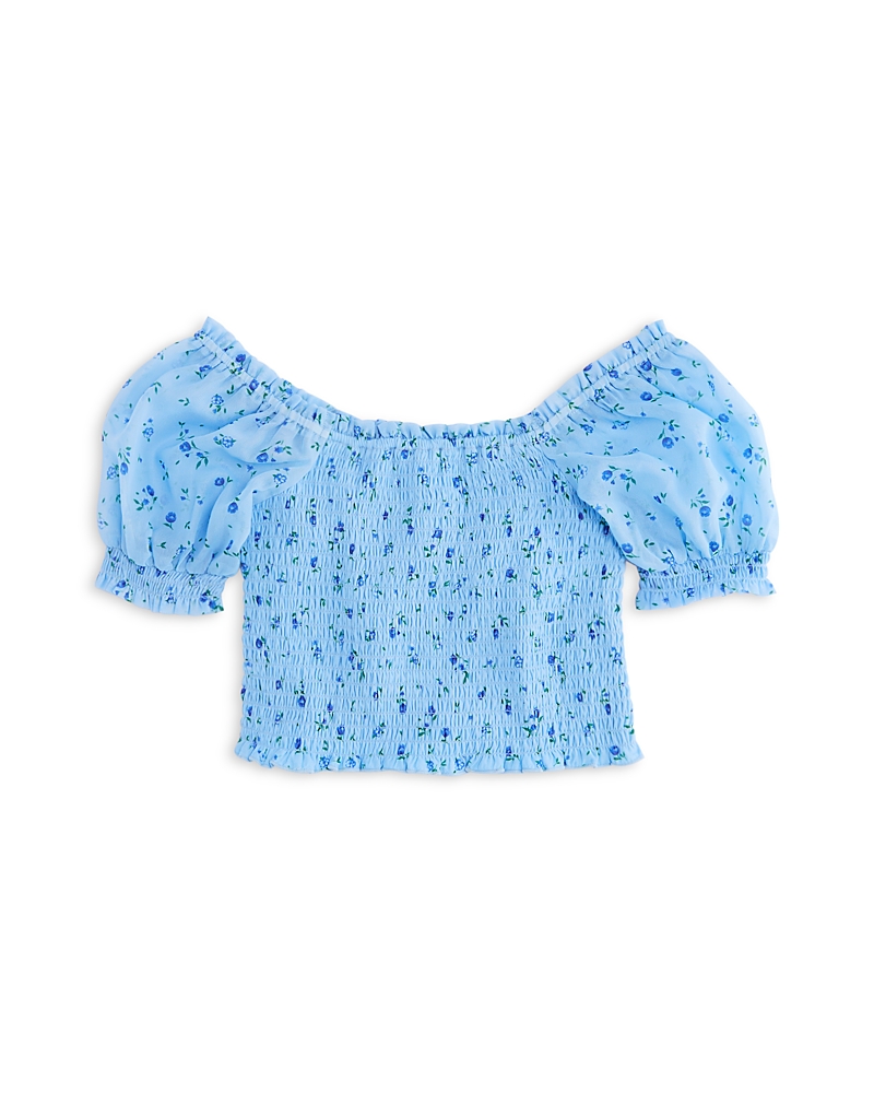 Aqua Girls' Puff Sleeved Floral Print Top, Little Kid, Big Kid - Exclusive
