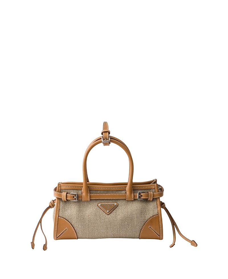 Prada Bonnie Small Linen And Leather Handbag