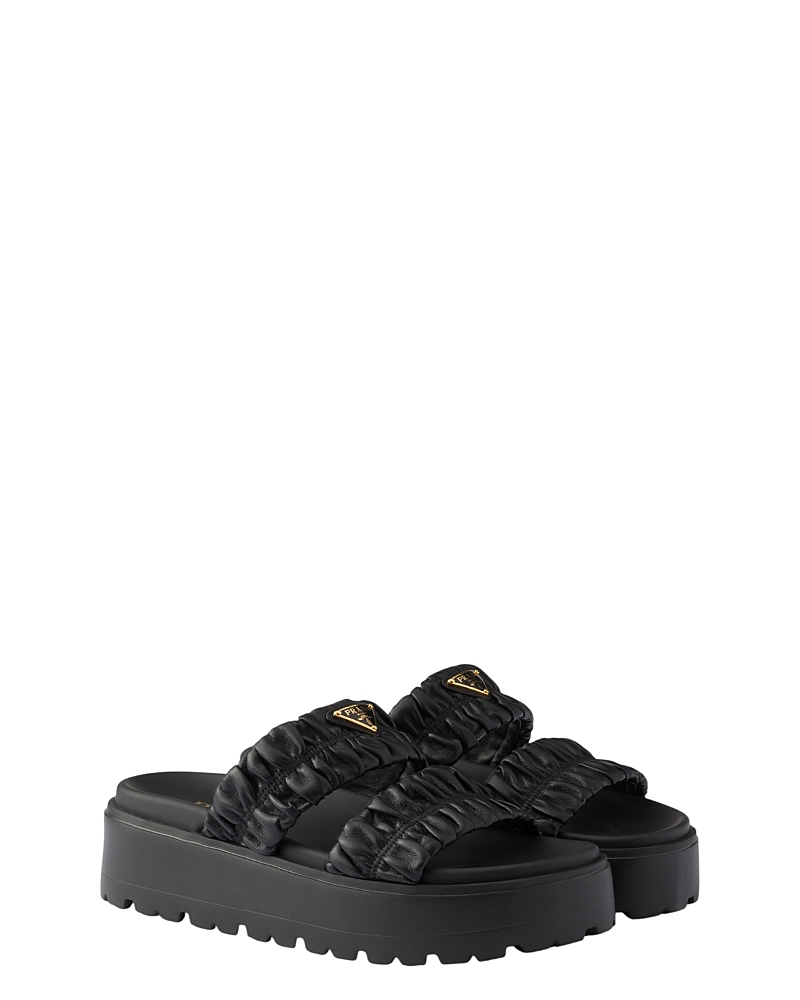 Prada Women's Matelasse Nappa Leather Flatform Slides