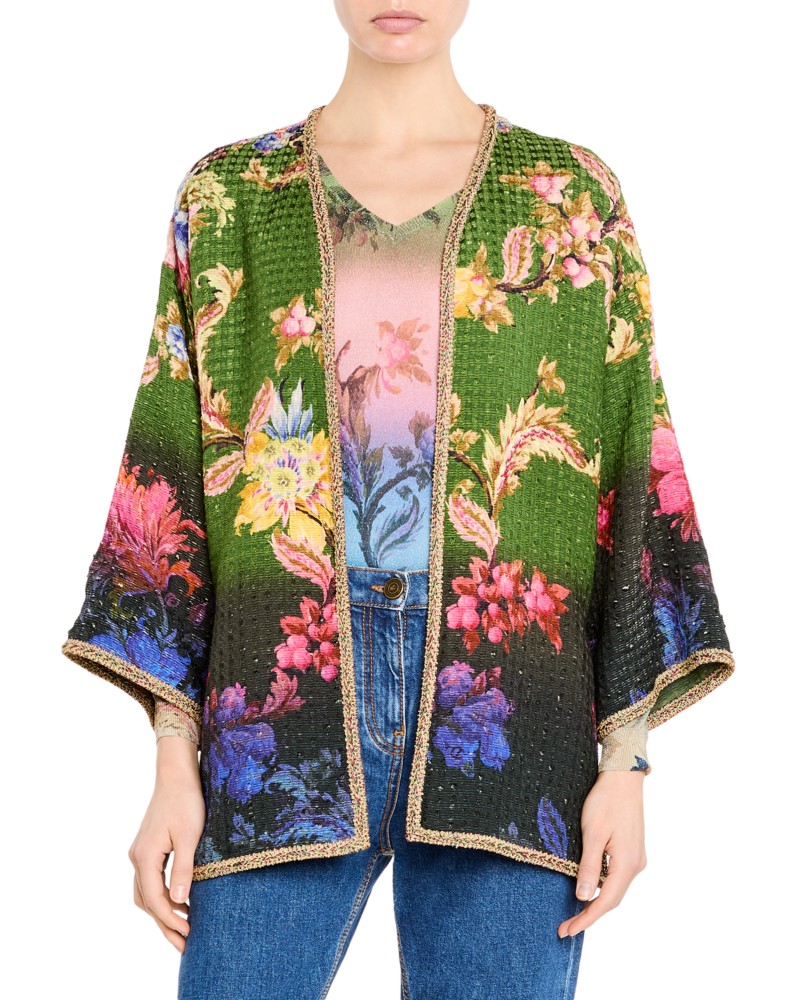 Etro Kesa Floral Side Slit Jacket in Printed Green