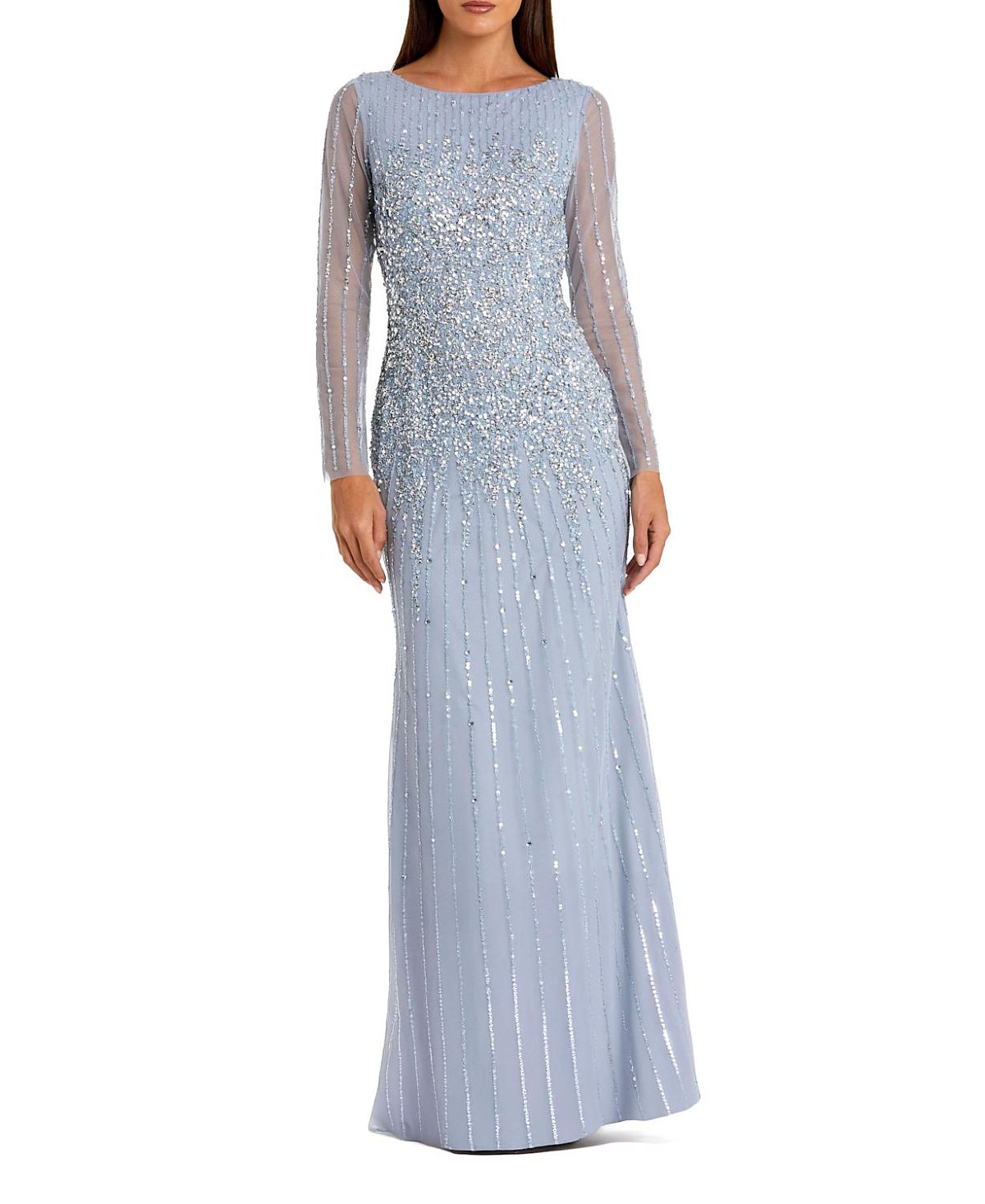 Mac Duggal High Neck Sequin Embellished Long Sleeve A Line Gown