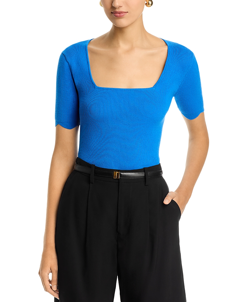 T Tahari Square Neck Scallop Edge Top