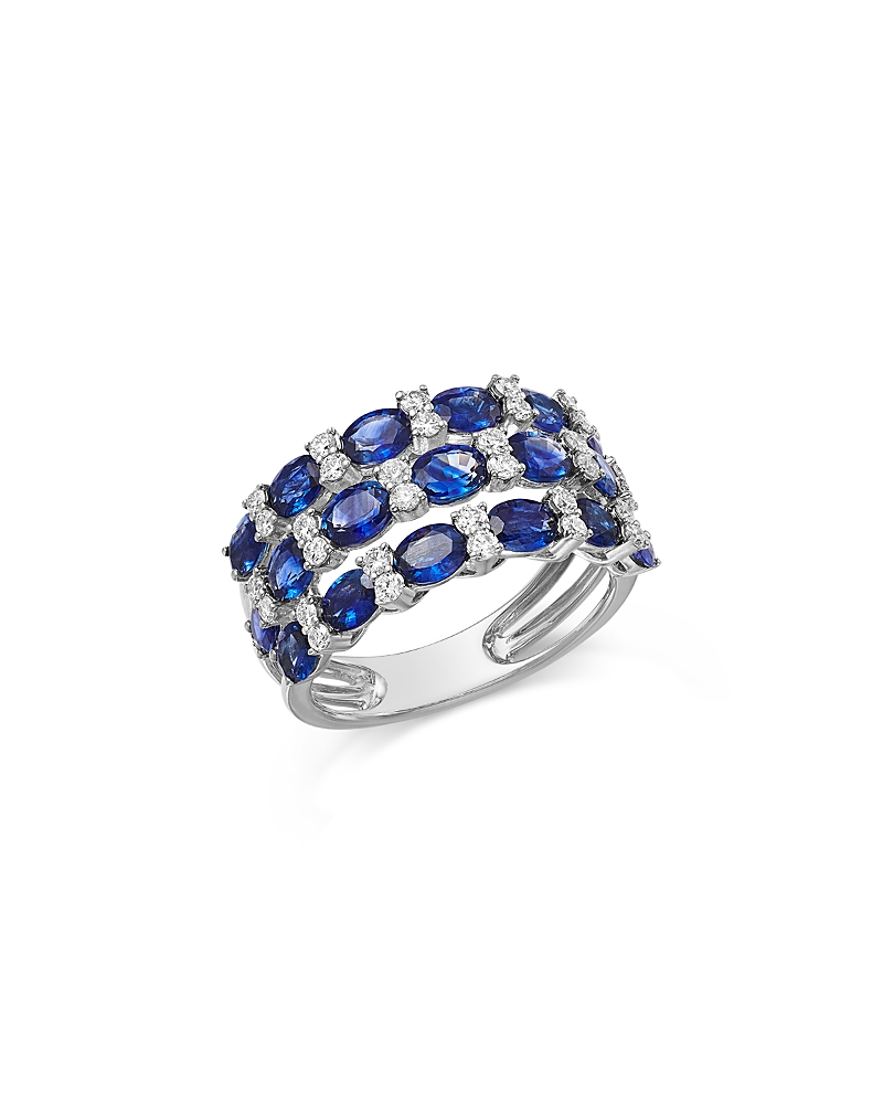 Bloomingdale's Fine Collection Blue Sapphire & Diamond Triple Row Ring in 14K White Gold