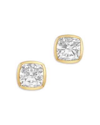Luxe Collection Certified Lab Grown Diamond Cushion Bezel Stud Earrings in 14K Yellow Gold, 0.94-3.0 tcw