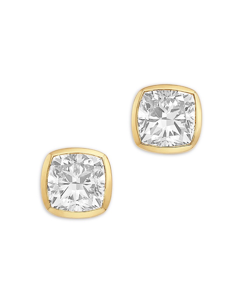 Bloomingdale's Fine Collection Luxe Collection Certified Lab Grown Diamond Cushion Bezel Stud Earrings in 14K Yellow Gold, 3.0 tcw