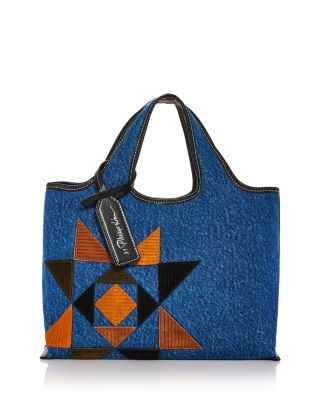 Denim Mini Market Tote With Suede Quilting