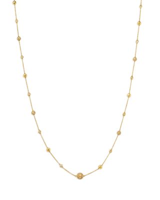 Diamond Pav&eacute; Ball & Bezel Station Necklace in 14K Yellow Gold, 1.0 tcw