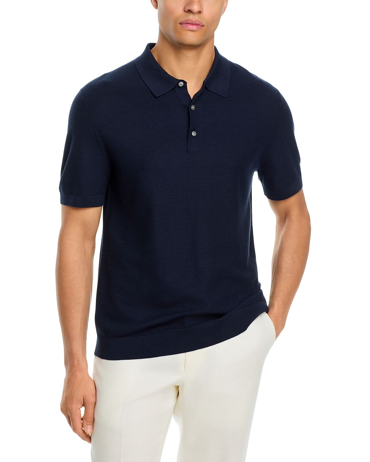 Theory Nocturne Navy Silk Cotton Polo Shirt