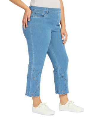 希少 BEEDEN L EYELET SEMI LOOSE DENIM Lyssé Plus Billie Eyelet Straight Jeans in Bleached Blue
