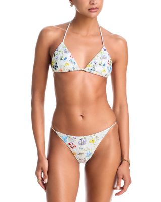 Embroidered Triangle Bikini Top & Rope Cheeky Bikini Bottom