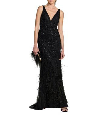 Embellished Feather Detail Hem Gown