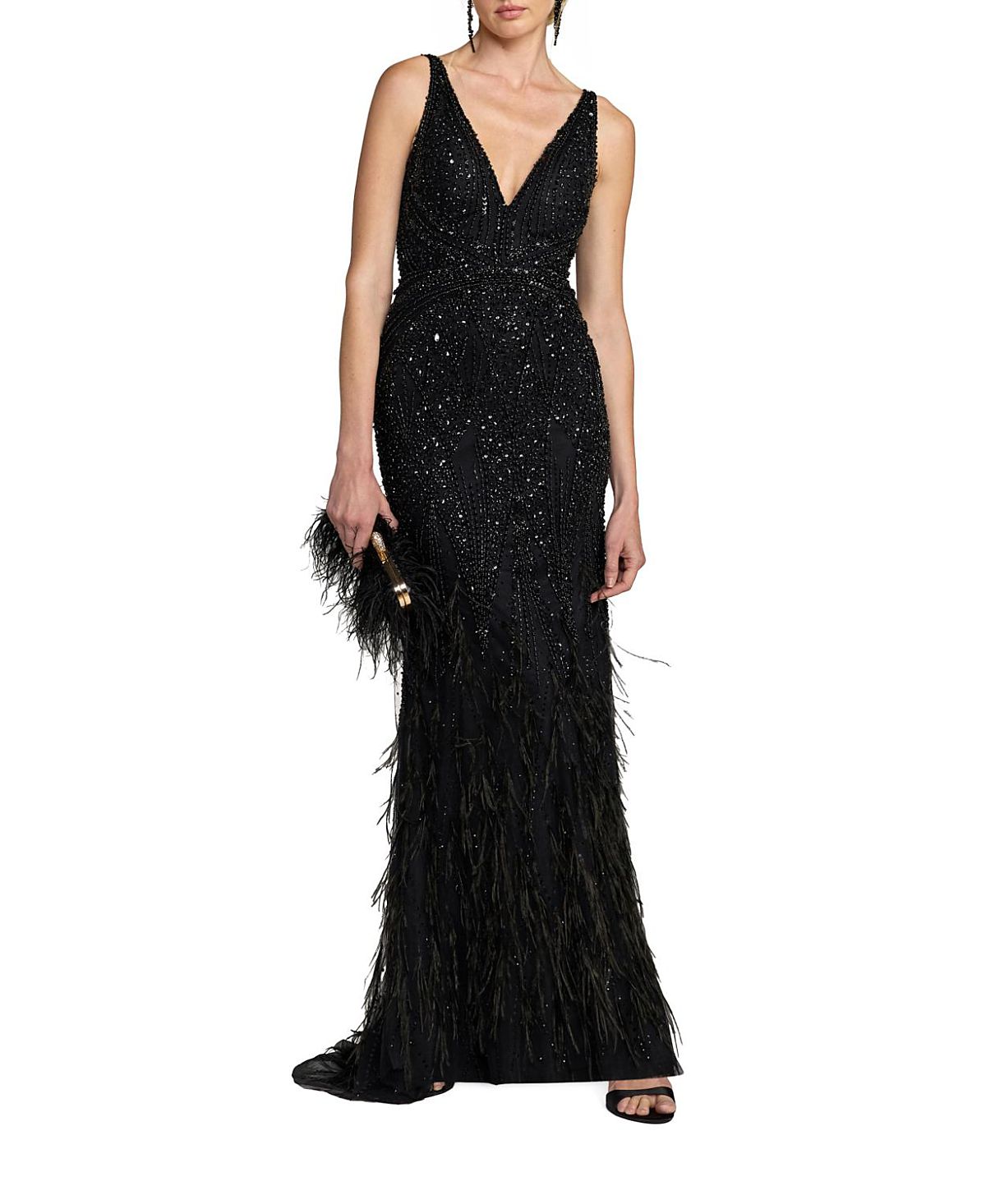 Mac Duggal Embellished Feather Detail Hem Gown