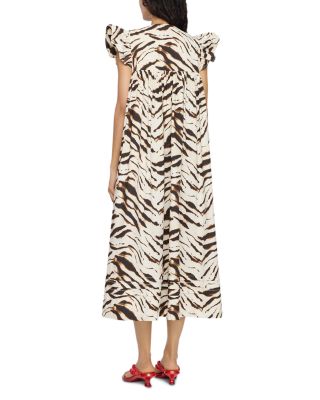 GANNI White Dress in Printed Cotton - Size 4 Organic