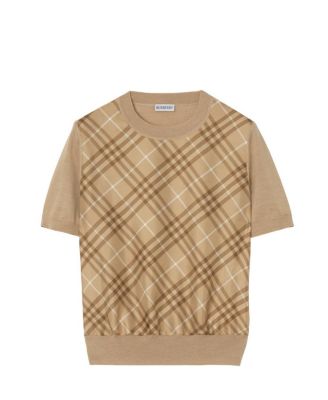  Check Panel Wool Silk T-shirt