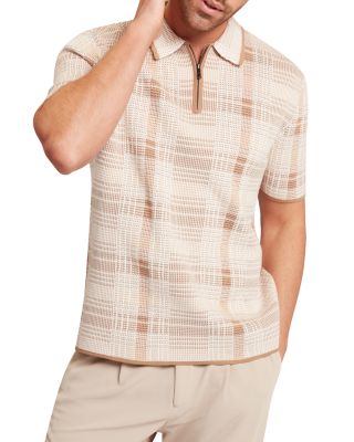 Halpirt Short Sleeve Check Stitch Zip Neck Polo