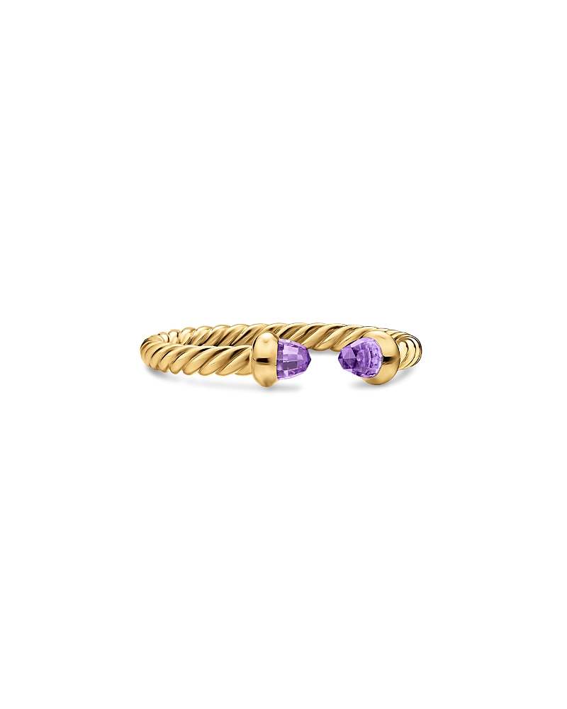 Micro Cablespira Flex Open Ring in 18K Yellow Gold with Amethyst, 2.5mm