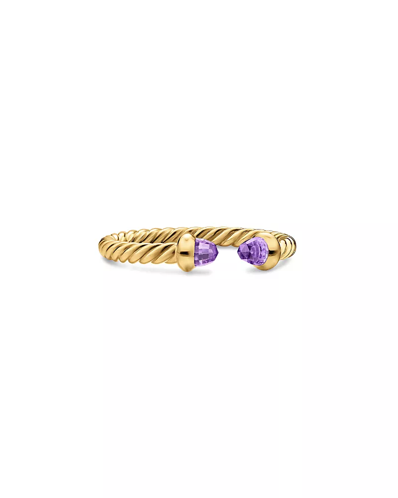 Micro Cablespira Flex Open Ring in 18K Yellow Gold with Amethyst, 2.5mm