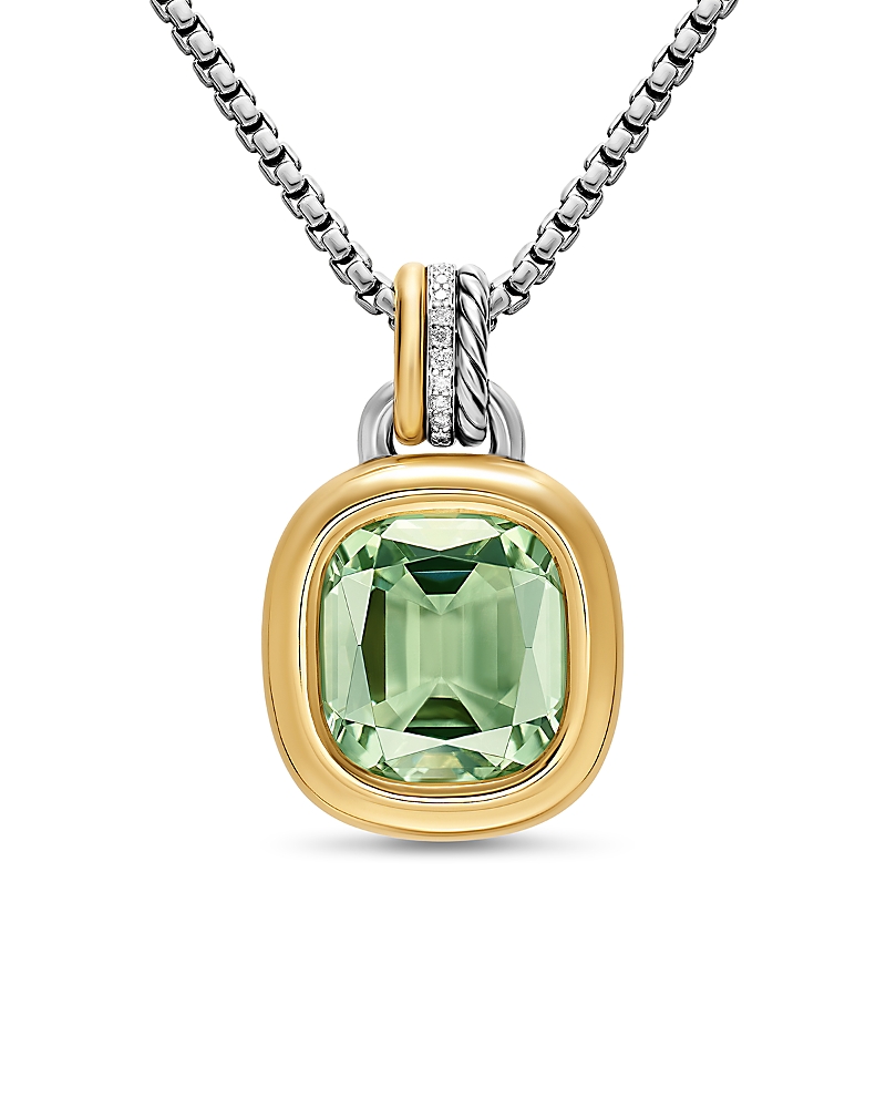 David Yurman Dy Mercer Color Amulet in Sterling Silver with 18K Yellow Gold, Prasiolite and Diamonds, 13mm · OS