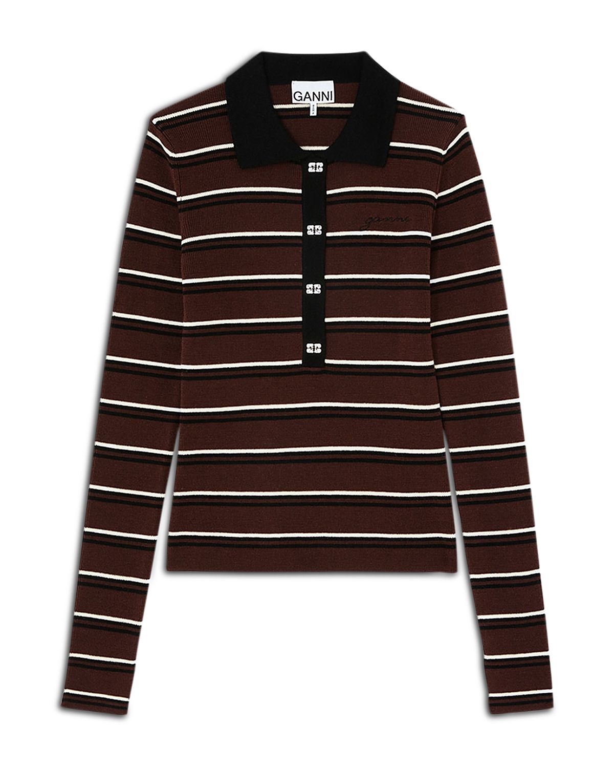 Ganni Striped Merino Polo Shirt