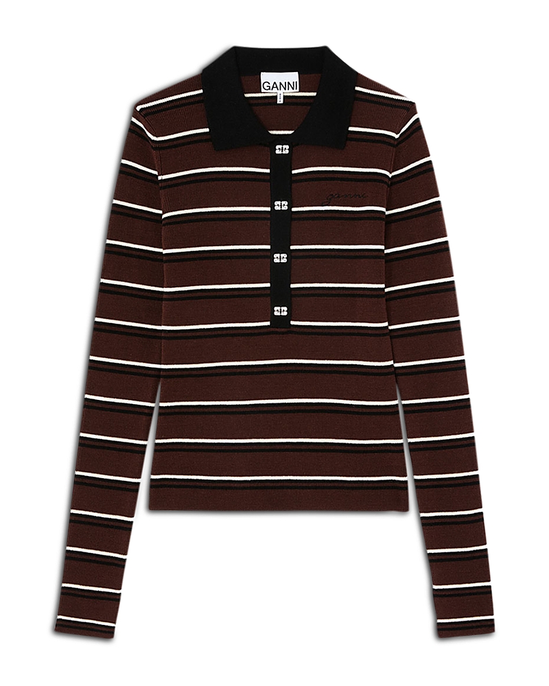 Ganni Striped Merino Polo Shirt