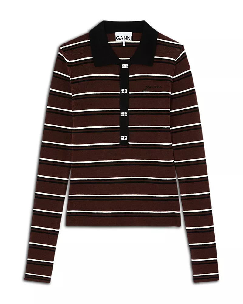Ganni Striped Merino Polo Shirt