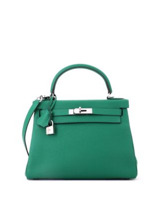 Pre-owned Pre-owned Hermes  Hermes Kelly 28 Handbag Green Togo With Palladium Hardware