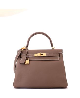 Pre-owned Pre-owned Hermes  Hermes Kelly 28 Handbag Grey Togo With Gold Hardware In Brown