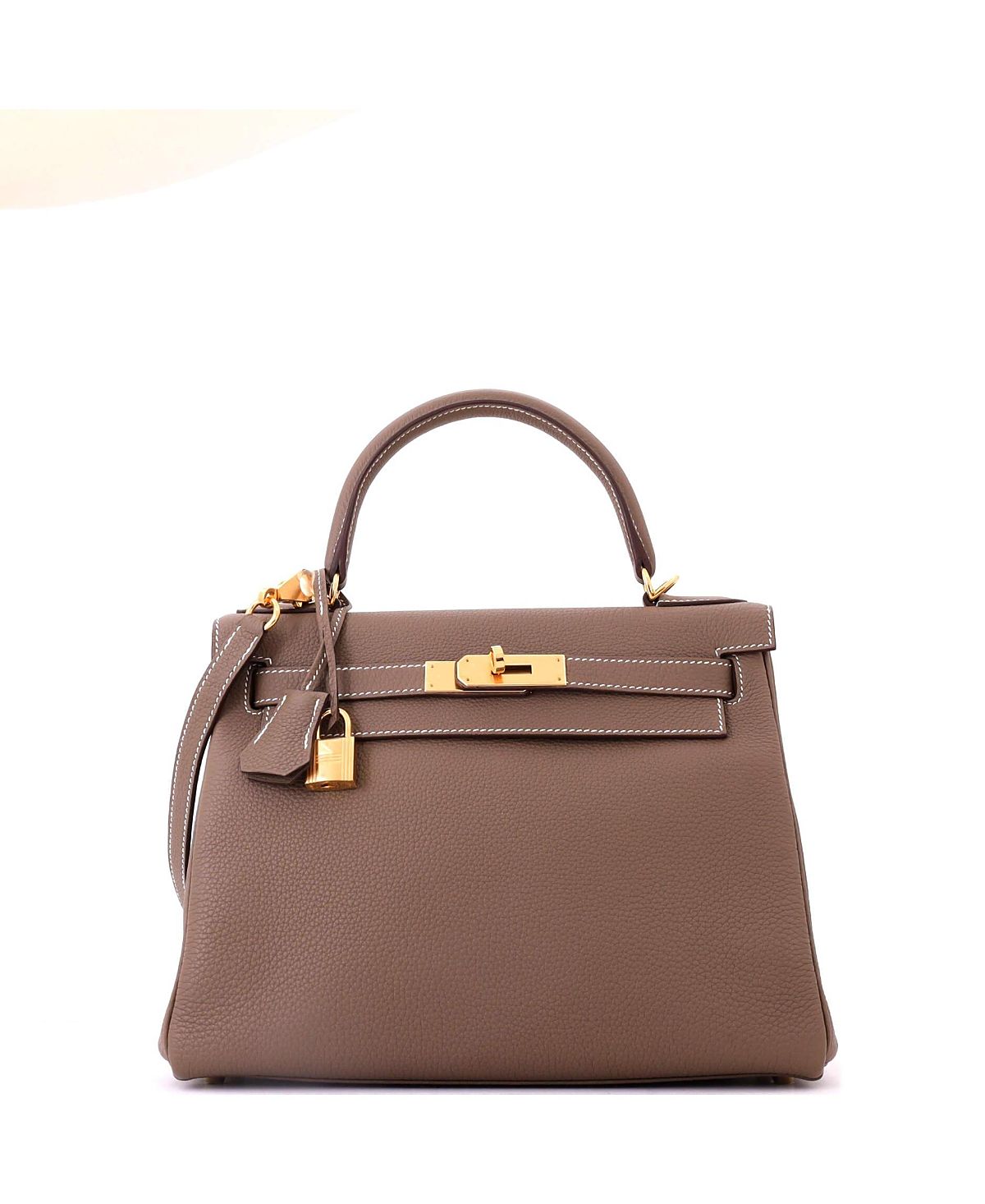 Pre-Owned HERMES Kelly 28 Handbag Grey Togo with Gold Hardware