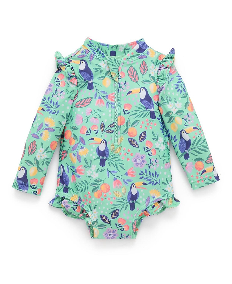 Purebaby Girls' Printed Frilly Longsleeve Swimsuit - Baby, Little Kid