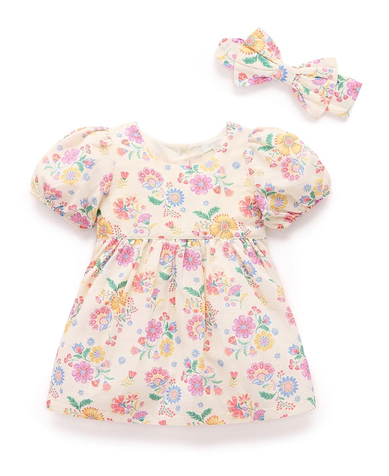 Purebaby Girls' Linen Blend Dress and Headband Set - Baby, Little Kid