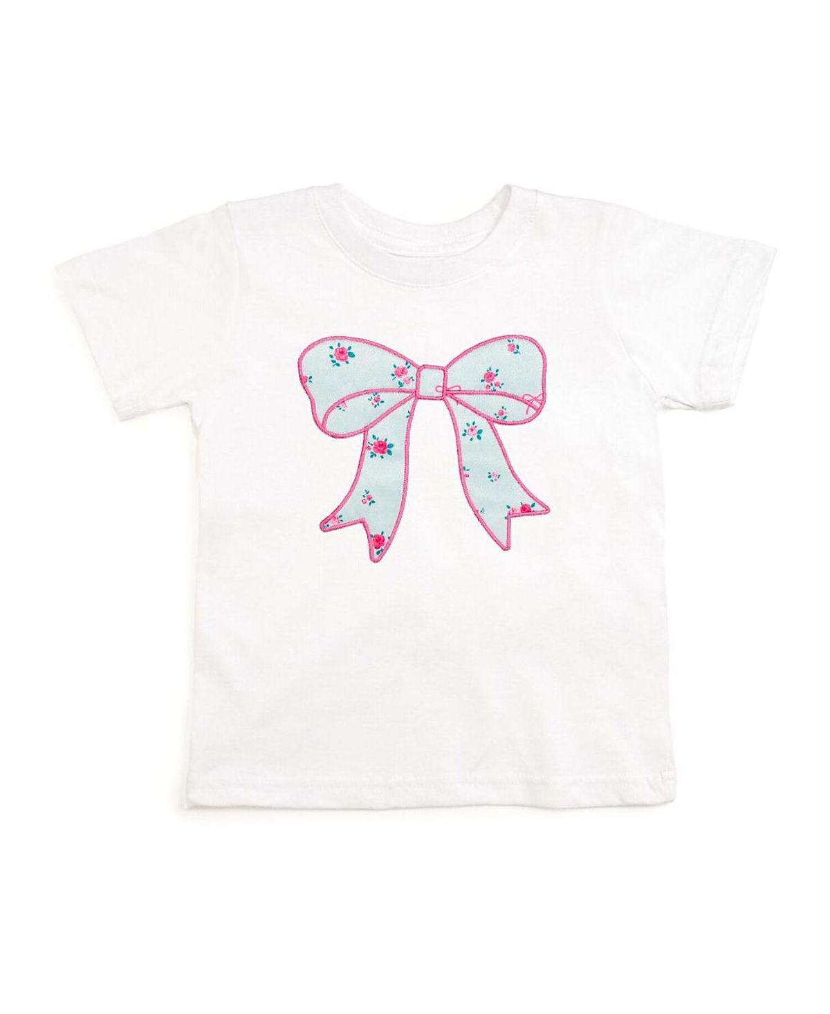 Sweet Wink Girls' Sky Blue Floral Bow Patch Short Sleeve T-Shirt - Baby, Little Kid