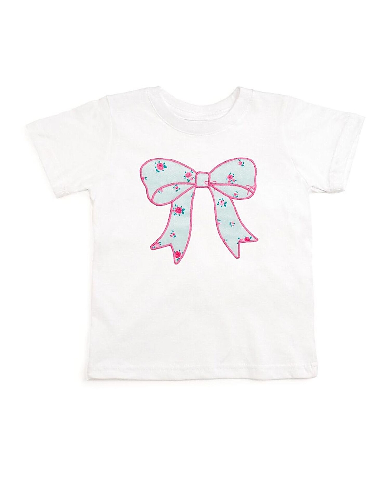 Sweet Wink Girls' Sky Blue Floral Bow Patch Short Sleeve T-Shirt - Baby, Little Kid